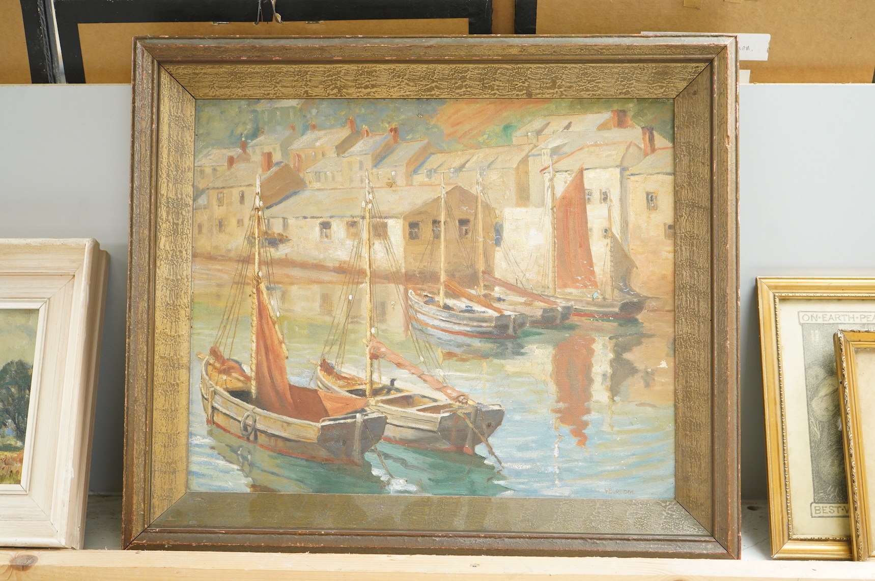 W. Burbridge, ‘A Cornish harbour’, signed, inscribed verso, oil on canvas board, 30 x 36cm